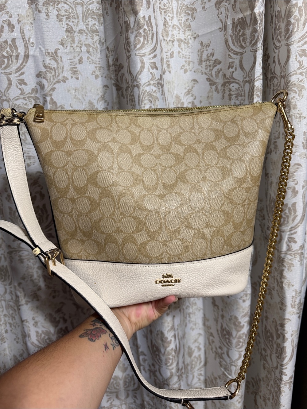 Coach Beige Signature Canvas & Snake Print Leather Crossbody